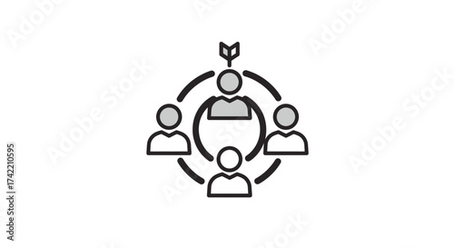 Team Focus and Leadership Icon with Central Targeted Individual.
