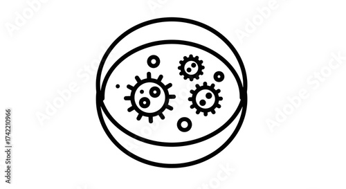 Microorganisms in Petri Dish Icon for Scientific Research and Medical Study.