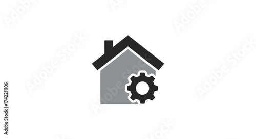 Home settings icon with gear symbol for smart house technology.
