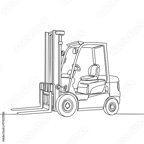 Line art icon of a forklift in a minimalist design style representing warehouse machinery
