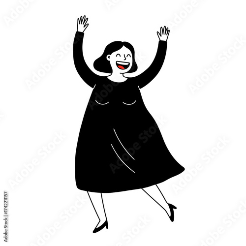 Happy plus-sized woman icon in a minimalist style showcasing joy and celebration

