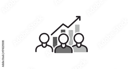 Team growth and business success icon with people and upward trending chart.