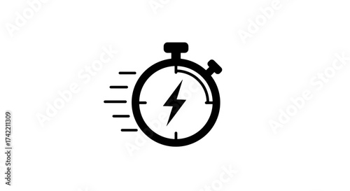Fast stopwatch icon with lightning bolt symbol representing quick time and efficiency.