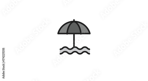 Simple beach umbrella and waves icon for summer vacation.