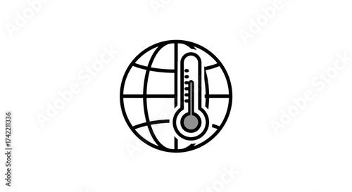 Global warming thermometer icon on earth symbol.