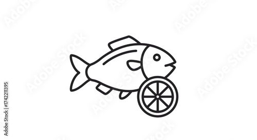 Minimalist Fish and Lemon Food Icon Design.
