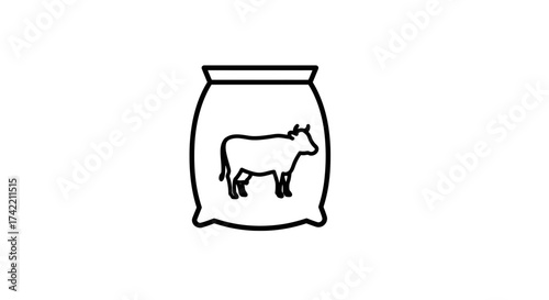 Animal Feed Bag with Cow Icon for Livestock Farming.