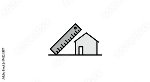 House and ruler icon representing home measurement and architectural planning.
