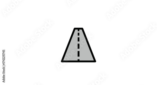 Minimalist graphic icon of a straight road or path with dashed line.