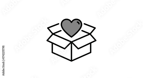 Heart in a Box Icon Love Gift Delivery Concept.