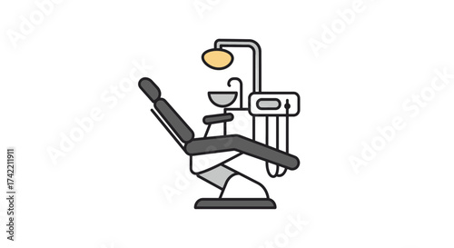 Dental chair and equipment illustration for dentistry and oral health concepts.