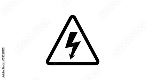 High Voltage Electrical Hazard Warning Sign Black and White Icon.