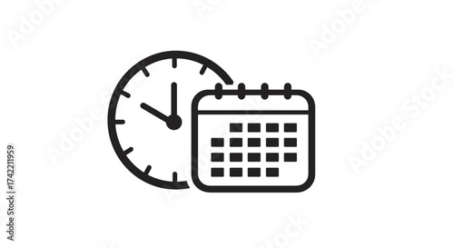 Time and date management icon showing a clock and calendar.