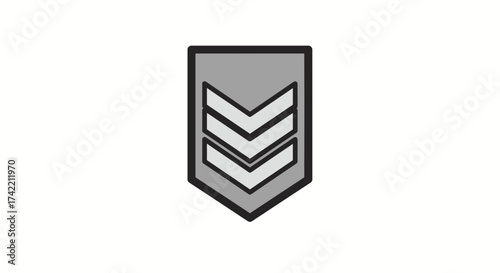 Military rank insignia with three chevrons symbolizing sergeant or noncommissioned officer.