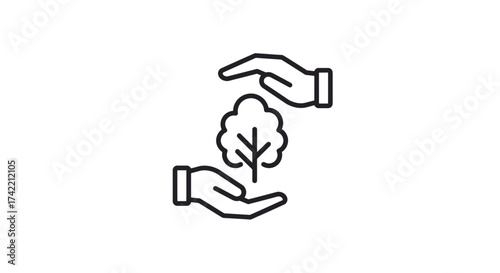Hands protecting a small tree symbolizing environmental care and sustainability.