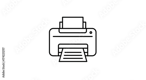 Simple line art printer icon with paper outputting process.