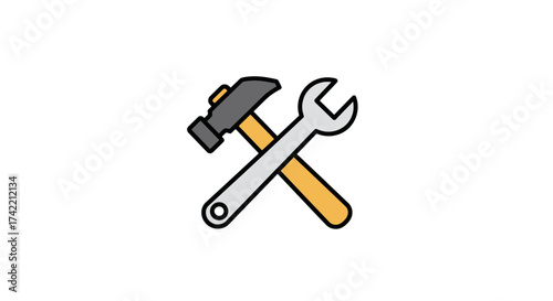 Crossed Hammer and Wrench Tools Icon for Repair and Maintenance 1.