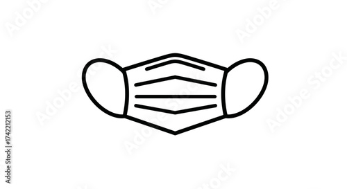 Simple line art icon of a medical face mask for protection.