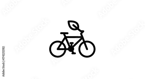 Eco friendly bicycle icon with leaf handlebars symbolizing green transportation and sustainable living.