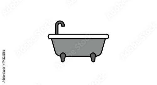 Simple Bathtub Icon with Faucet for Bathroom Design.