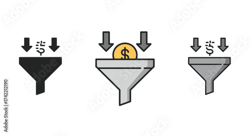 Money funnel icon representing financial conversion and business growth.