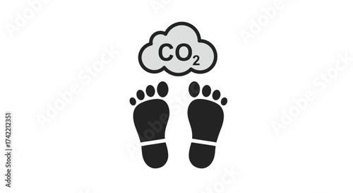 Carbon Footprint Icon with CO2 Cloud and Human Footprints 1.