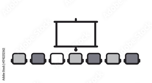 Presentation screen with audience seats highlighting a focused participant in a meeting setting.