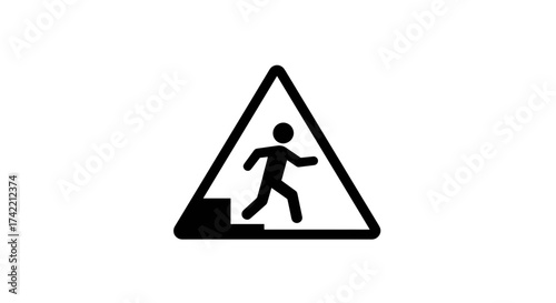 Warning sign with person running up stairs icon indicating upward movement.
