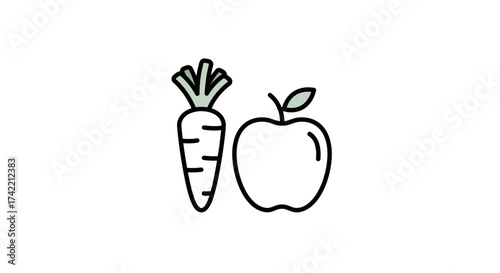 Simple Outline Illustration of Healthy Carrot and Apple for Nutrition and Wellness.