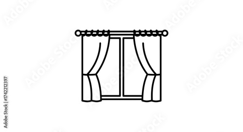Window with Curtains Line Art Icon Illustration.