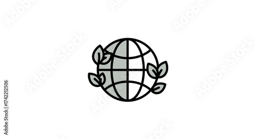 Eco friendly globe with green leaves icon representing environmental sustainability.
