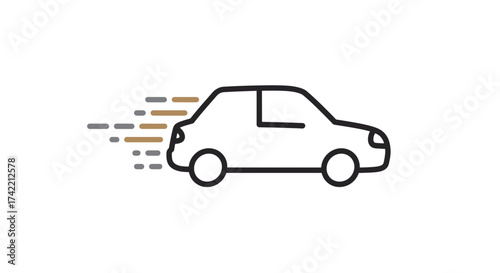 Simple line art illustration of a fast moving car.