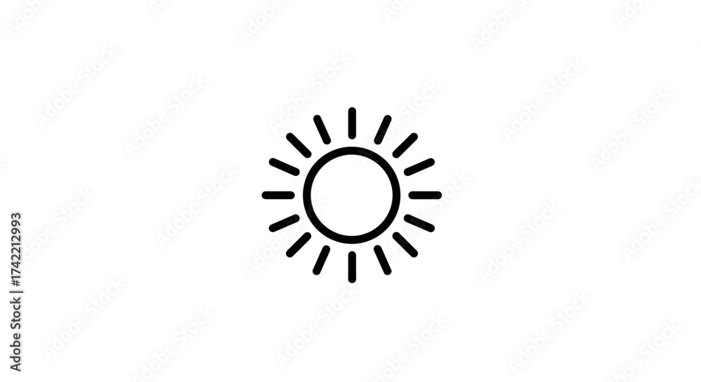 Fototapeta premium Minimalist sun icon with radiating rays representing brightness.