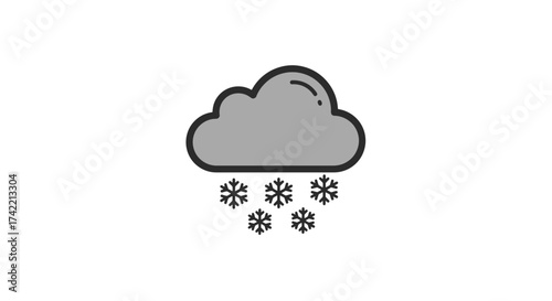 Simple weather icon showing a grey cloud with falling black snowflakes.
