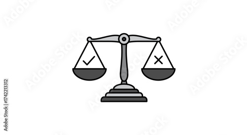Balance Scale with Checkmark and Cross Symbol for Decision Making.