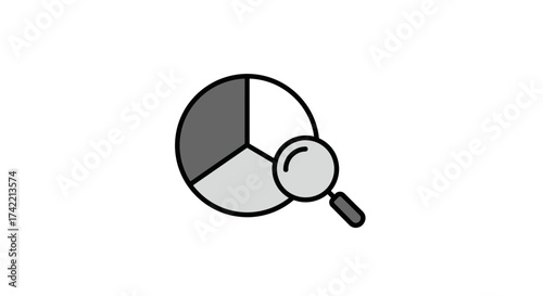 Pie Chart with Magnifying Glass for Data Analysis and Business Research.