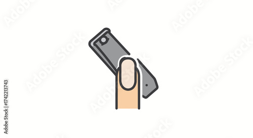 Finger holding a nail clipper for personal grooming and hygiene.