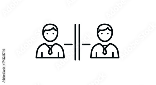 Two professional business people icons separated by a vertical line.