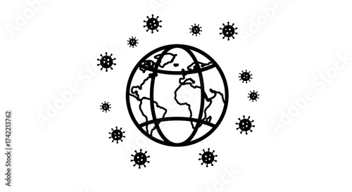 Global pandemic concept with earth surrounded by virus particles.