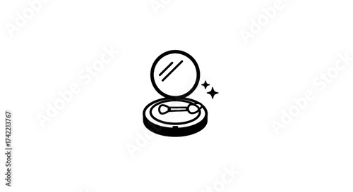 Makeup compact with mirror and applicator sparkling icon.