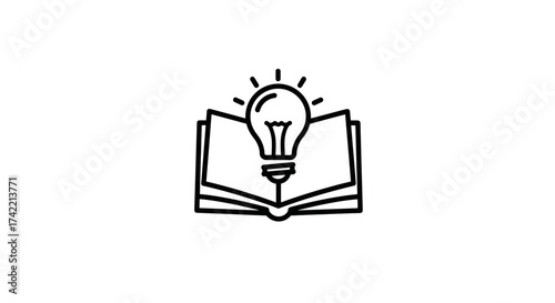 Open book with glowing light bulb symbolizing knowledge and creative ideas.