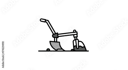 Simple illustration of a manual plow for farming and agriculture.