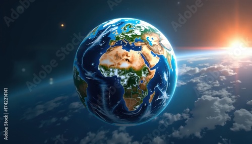 A view of the earth from space with clouds in the foreground.