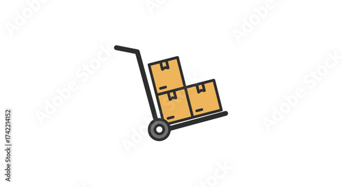 Hand truck with two cardboard boxes for delivery and shipping.