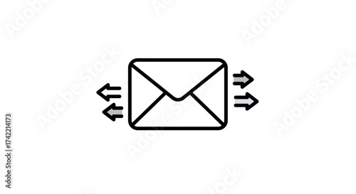 Email communication icon with sending and receiving arrows.