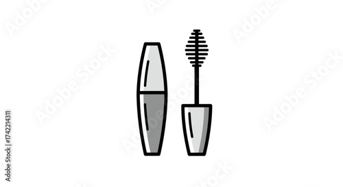 Mascara tube and brush icon for beauty and cosmetic applications.
