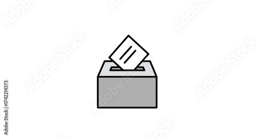 Simple Ballot Box Icon with Ballot Paper Being Cast for Elections.