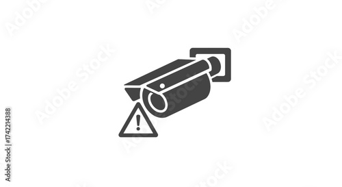 Security camera with warning icon surveillance system alert symbol.