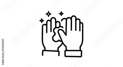 Clean hands washing icon with soap and sparkles for hygiene.