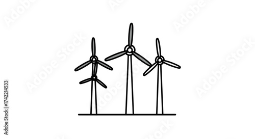 Simple illustration of wind turbines generating clean renewable energy.